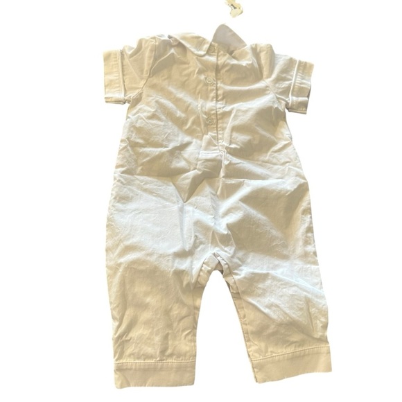 White Textured Baptism Jumpsuit with Short Sleeves - Picture 2 of 5